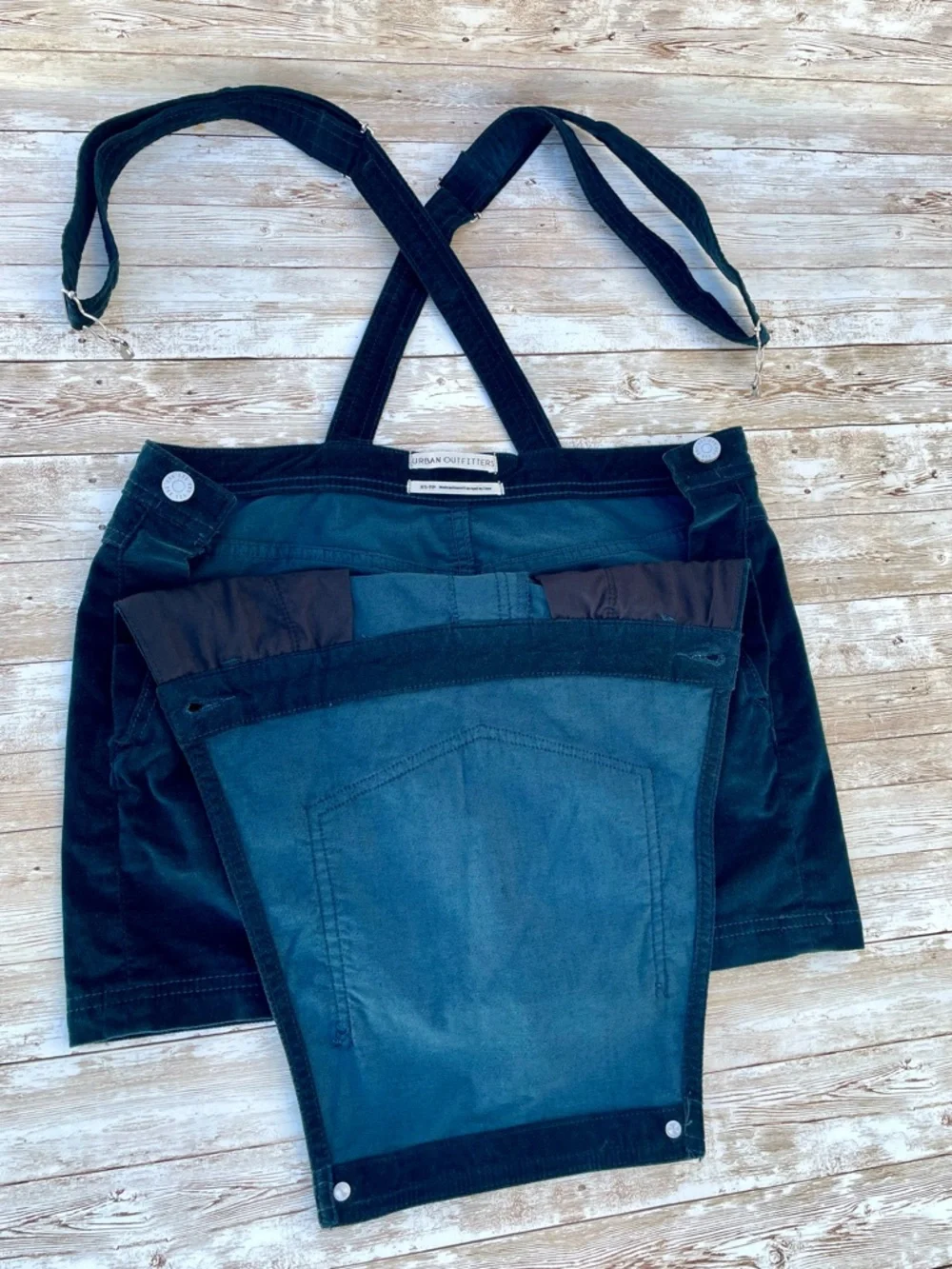 90s BDG Velvet Pinafore Overall Mini Dress Teal Blue XS EUC - Picture 7 of 14